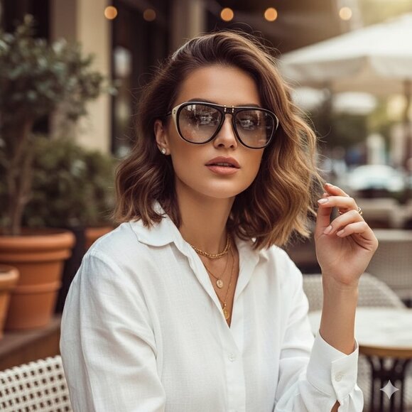 NIB Authentic GUCCI Horn Black Blue Clip Retro Aviator Sunglasses - Picture 1 of 7